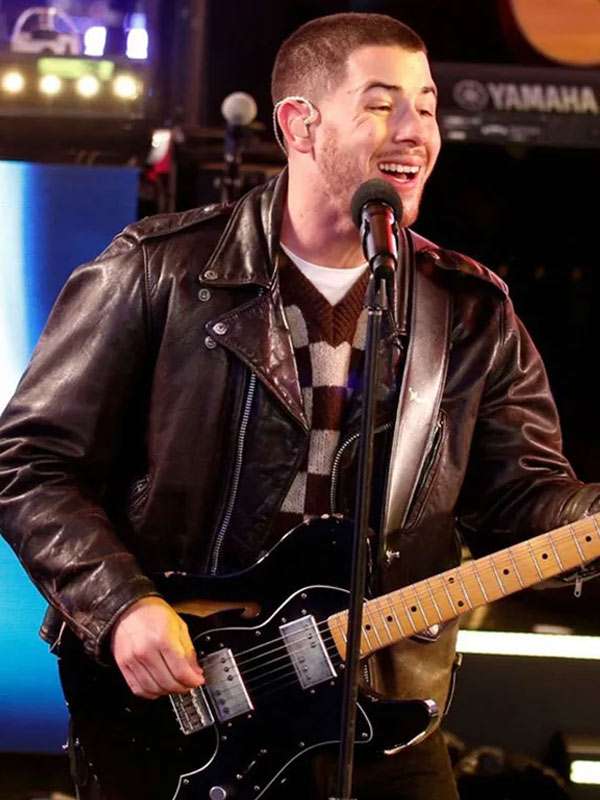 Times Square New Year’s Eve 2025 Nick Jonas Black Leather Jacket