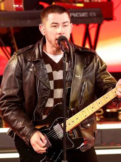 New Year Eve Celebration 2025 Nick Jonas Black Leather Jacket