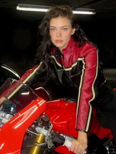 Nicola Peltz 'Red and Black Moto Leather Jacket