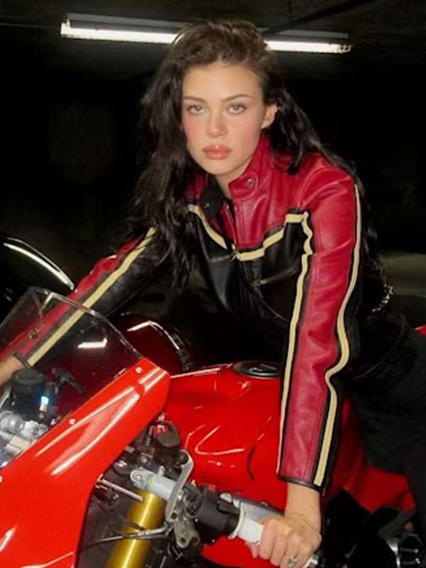 Nicola Peltz 'Red and Black Moto Leather Jacket