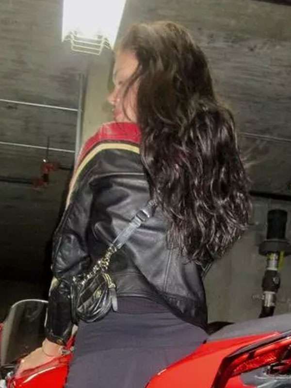 Nicola Peltz 'Red and Black Moto Leather Jacket