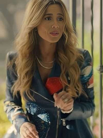 No Good Deed Linda Cardellini Blue Peplum Leather Jacket