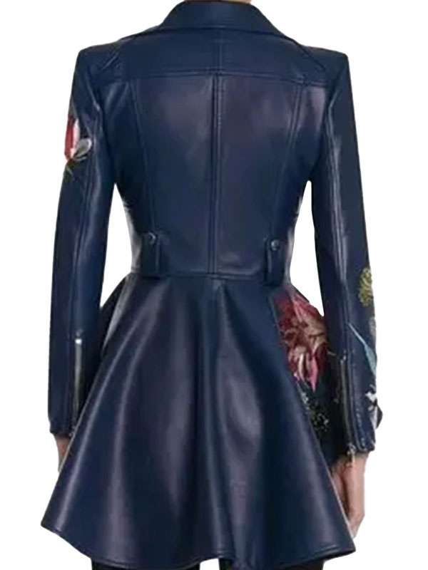 No Good Deed Margo Starling Blue Peplum Leather Jacket