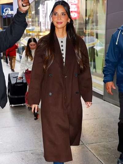 Olivia Munn GMA Studios Brown Coat