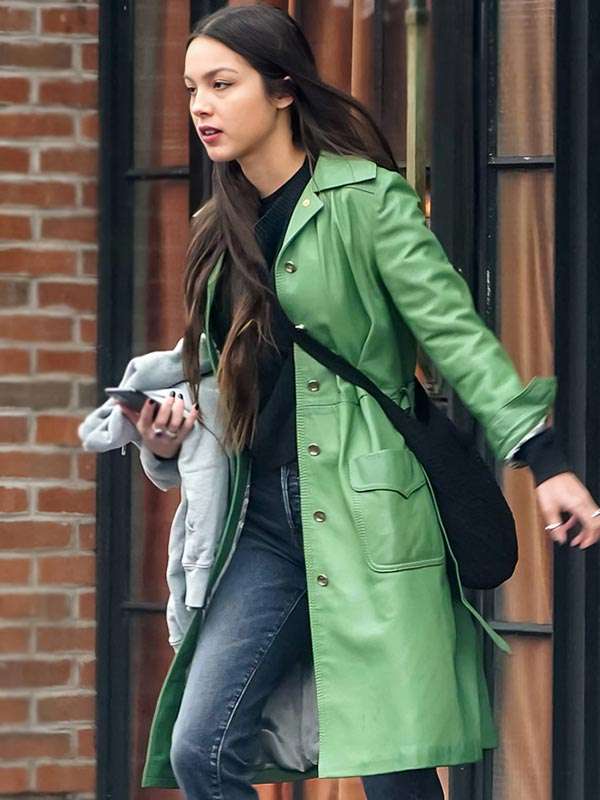 American Singer Olivia Rodrigo Green Leather Coat