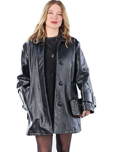Léa Seydoux Black Leather Coat