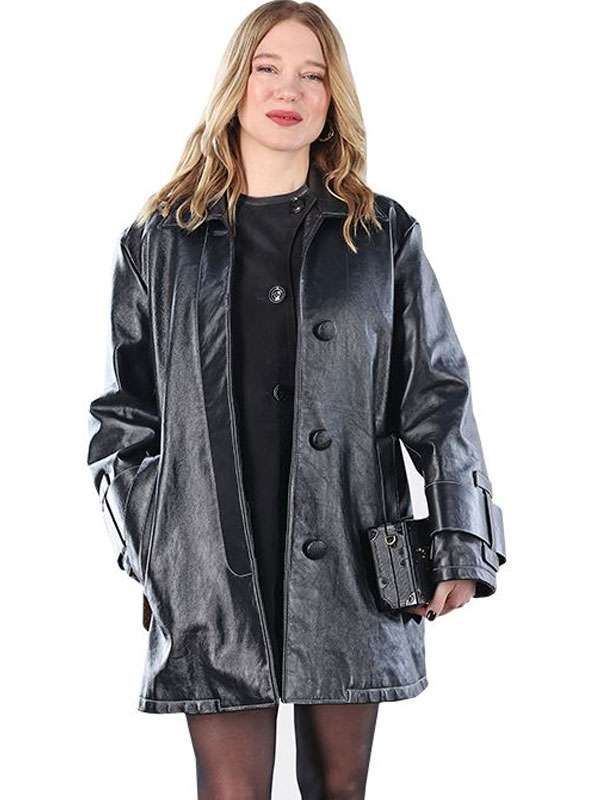 Léa Seydoux Black Leather Coat