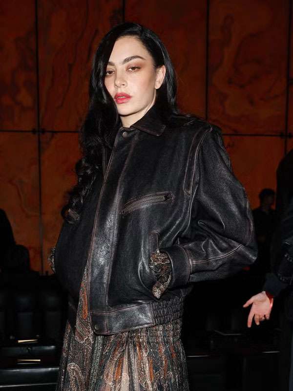 Charli XCX PFW 2025 Brown Leather Jacket