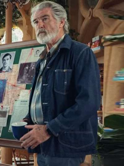 Pierce Brosnan The Thursday Murder Club 2025 Blue Denim Jacket