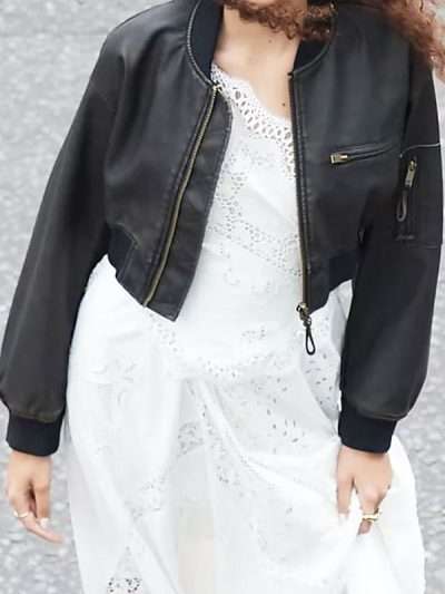 Pushers 2025 Rosie Jones Black Bomber Leather Jacket