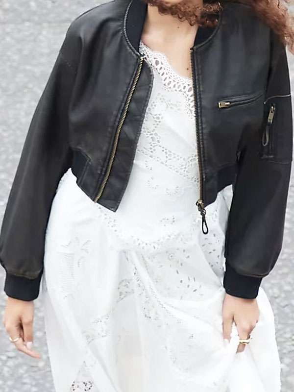 Pushers 2025 Rosie Jones Black Bomber Leather Jacket