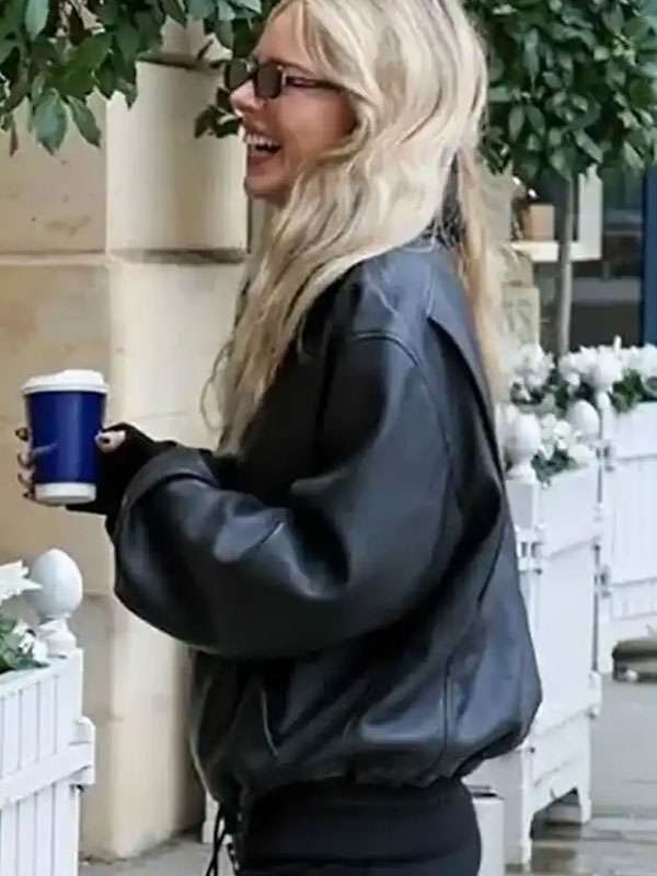 Samara Weaving Black Leather Jacket