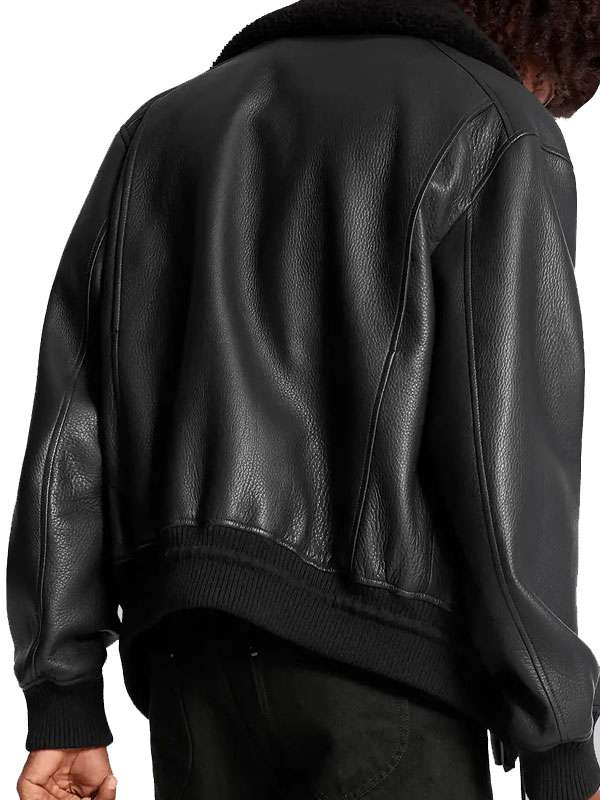 Samara Weaving Shearling Black Leather Jacket