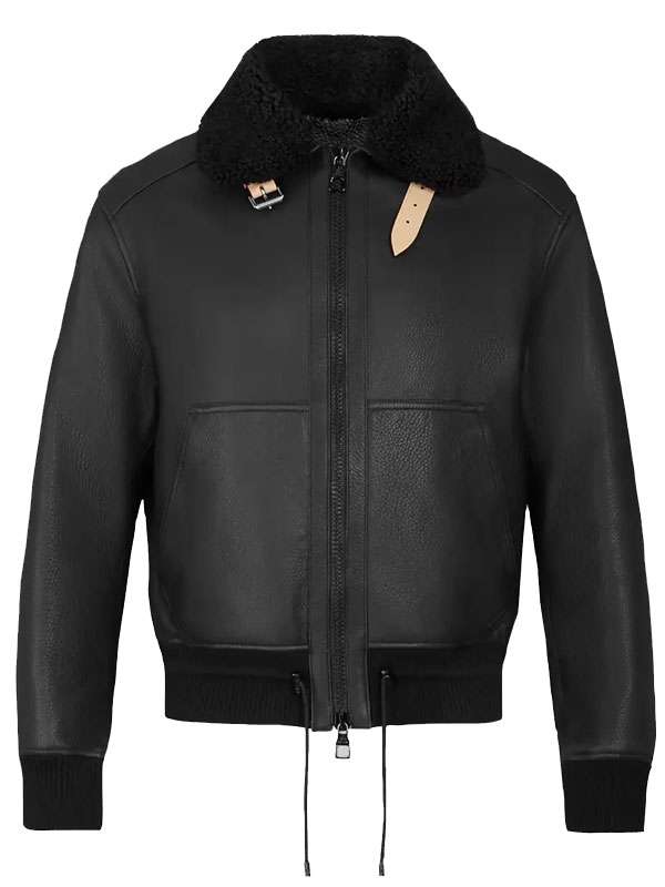 Samara Weaving Black Bomber Leather Jacket