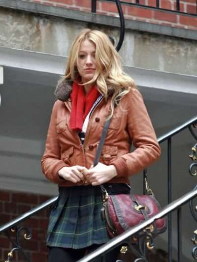 Serena van der Woodsen Gossip Girl Shearling Brown Leather Jacket