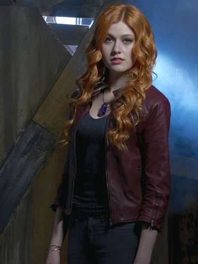 Shadowhunters Katherine McNamara Maroon Leather Jacket