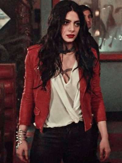 Shadowhunters S02 Emeraude Toubia Red Biker Jacket