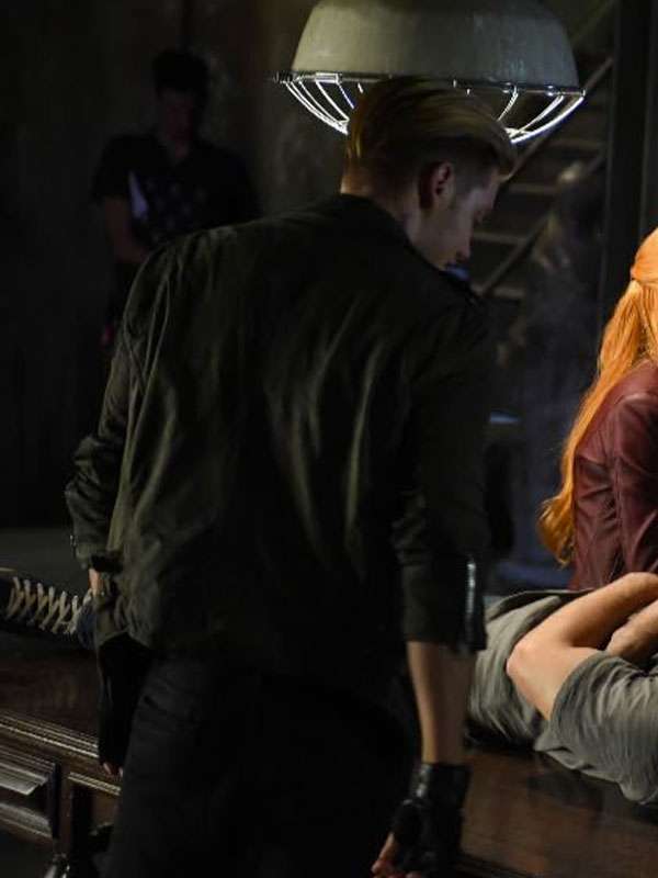 Shop Shadowhunters S02 Jace Wayland Green Biker Leather Jacket