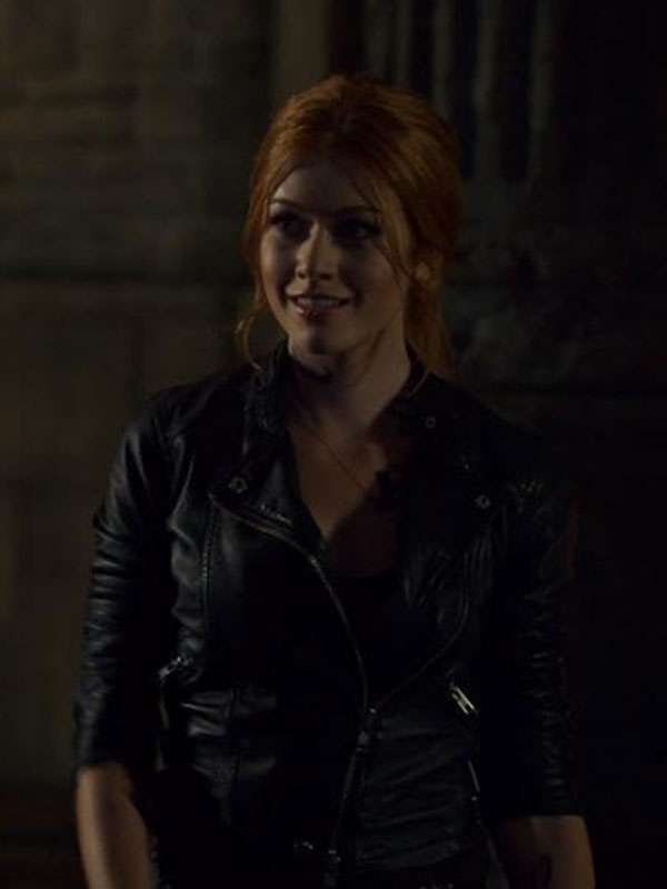 Shadowhunters S03 Clary Fray Black Moto Letaher Jacket