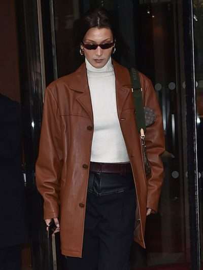 Bella Hadid Leather Coat