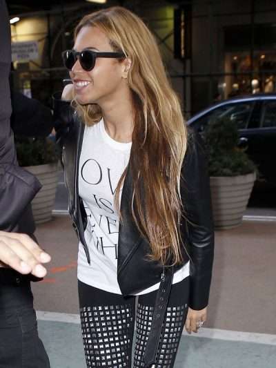 Street Style NYC Beyonce Black Biker Leather Jacket