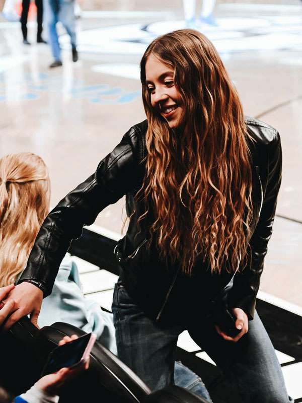 Sydney Sweeney NBA Game in New York 2025 Leather Jacket