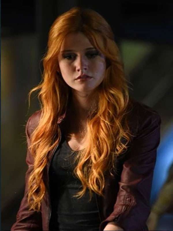 Katherine McNamara Shadowhunters Burgundy Leather Jacket - Image 4