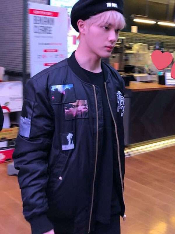 The Boyz Ju Hak Nyeon Black Satin Bomber Jacket