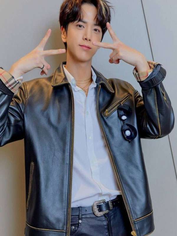 Singer The Boyz Younghoon Black Leather Jacket