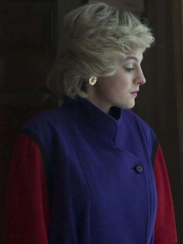 Emma Corrin The Crown S04 Red and Blue Coat