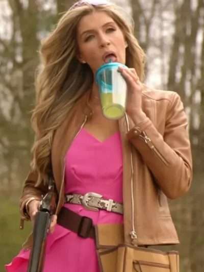 The Hunting Wives Alexandria DeBerry Brown Leather Jacket