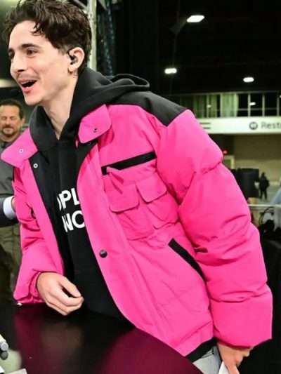 Timothee Chalamet Pink Puffer Jacket