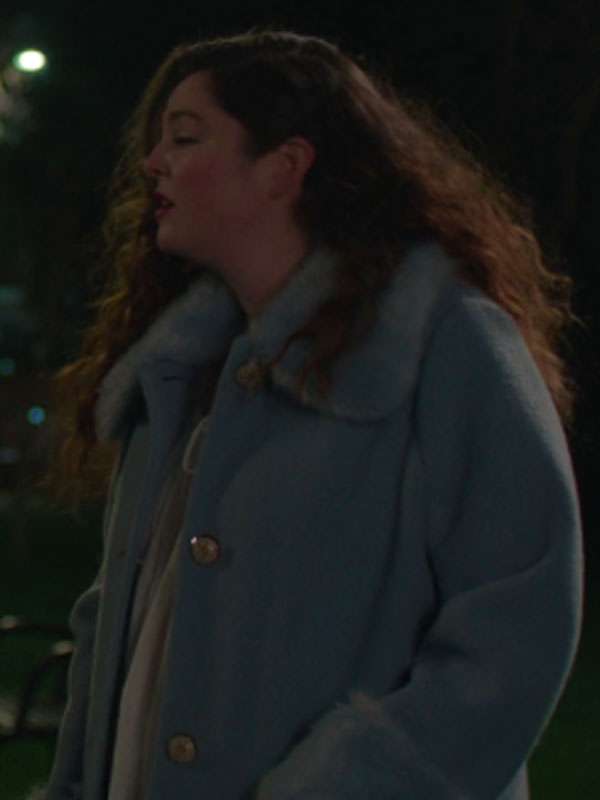 Too Much 2025 Megan Stalter Blue Wool Faux Fur Coat