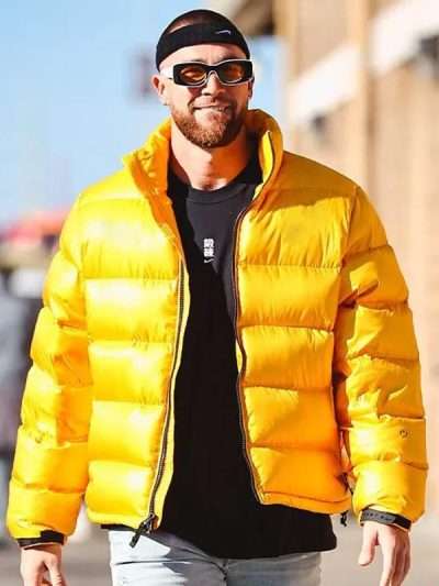American Football Travis Kelce Yellow Puffer Jacket