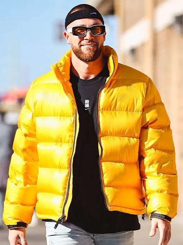 American Football Travis Kelce Yellow Puffer Jacket