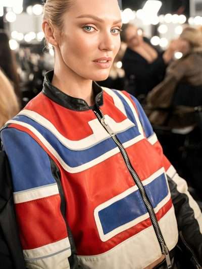 Candice Swanepoel Cropped Leather Jacket