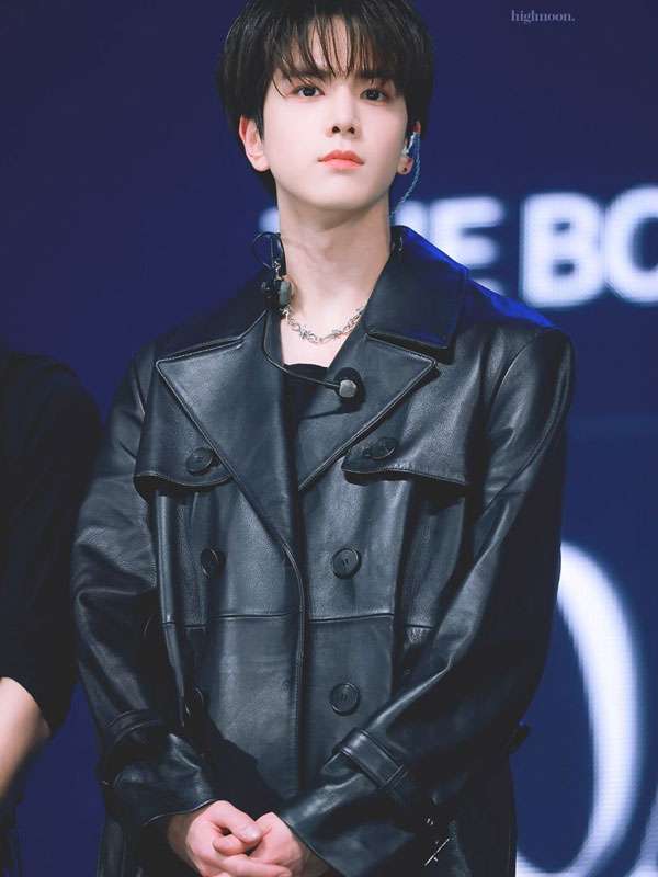 Younghoon The Boyz Black Trench Leather Coat
