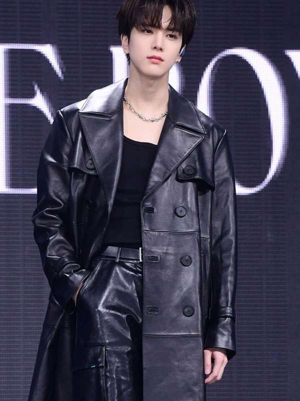 Younghoon The Boyz Black Leather Coat