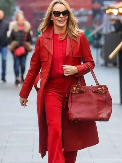 Amanda Holden London Street Style Leather Coat