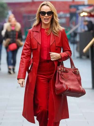Amanda Holden London Street Style Red Coat