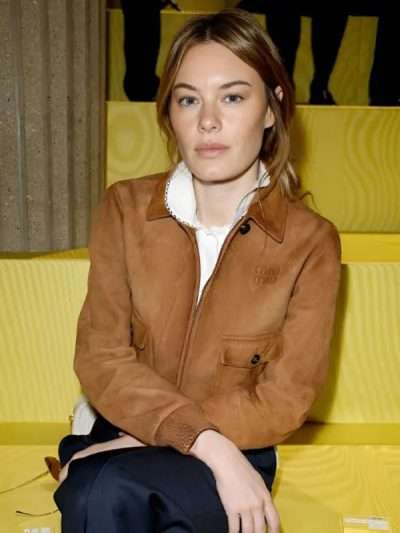 Camille Rowe Brown Bomber Leather Jacket