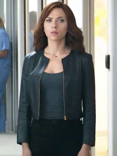 Captain America Civil War Scarlett Johansson Black Leather Jacket