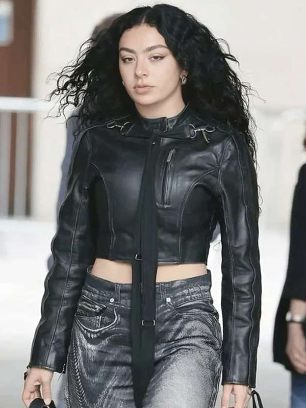 Charli XCX Black Cropped Leather Jacket