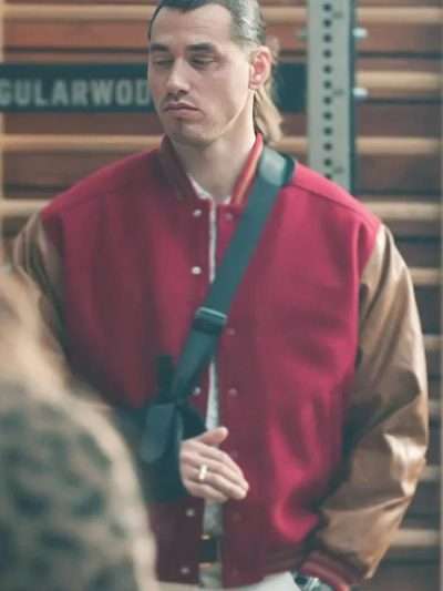 Olympo 2025 Charlie Lago Red and Brown Varsity Jacket