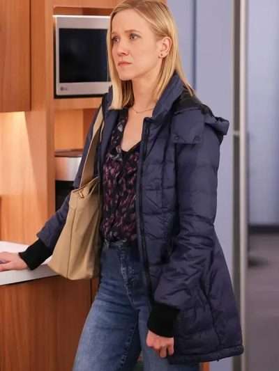 Chicago Med 2025 Jessy Schram Blue Puffer Hooded Coat