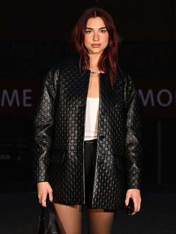 Dua Lipa 2025 Black Quilted Leather Jacket