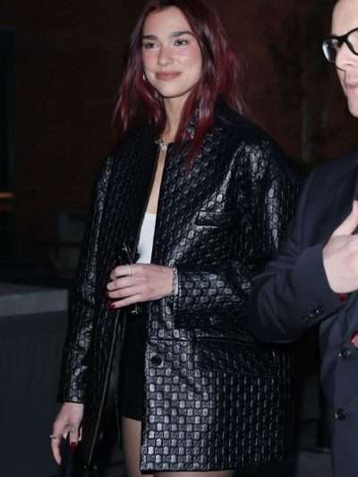 Dua Lipa 2025 Quilted Black Leather Jacket