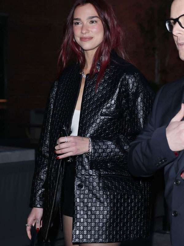 Dua Lipa 2025 Quilted Black Leather Jacket