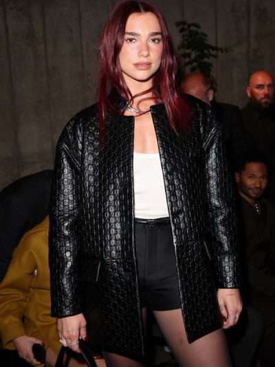 Dua Lipa Cruise Fashion Show Black Leather Jacket