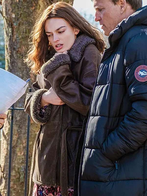 Ella McCay Emma Mackey Brown Leather Coat